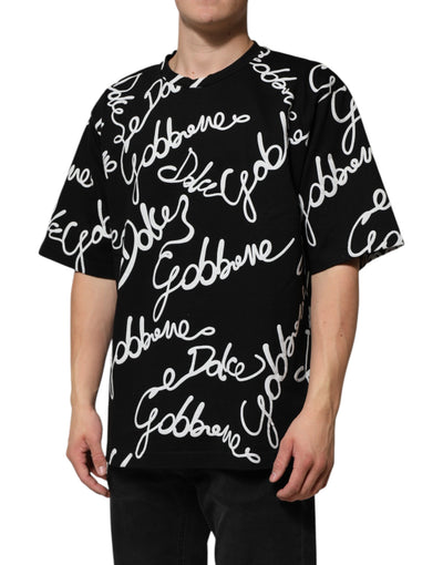 Dolce & Gabbana Black Logo Print Cotton Crew Neck  T-shirt