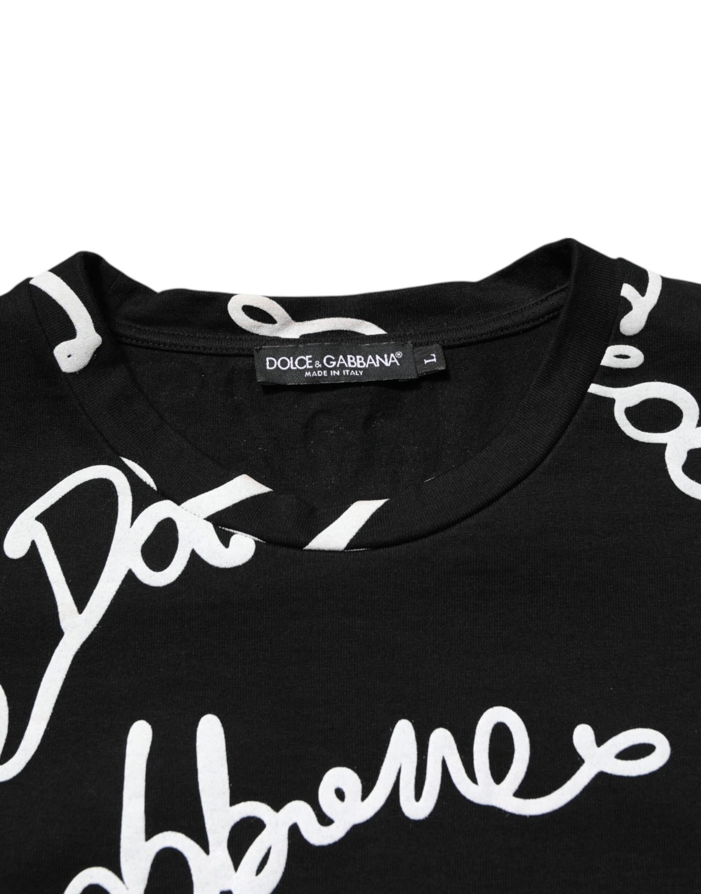 Dolce & Gabbana Black Logo Print Cotton Crew Neck  T-shirt
