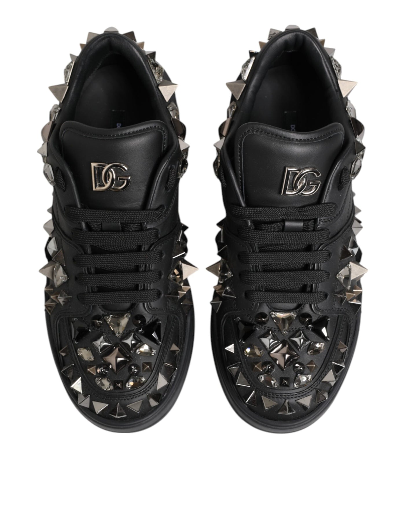 Dolce & Gabbana Black Leather Studded Low Top Sneakers Shoes