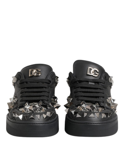 Dolce & Gabbana Black Leather Studded Low Top Sneakers Shoes