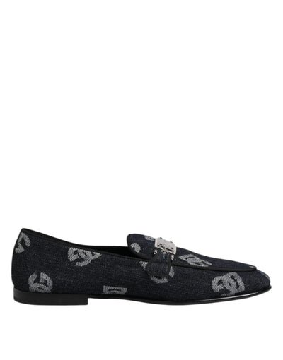 Dolce & Gabbana Blue Logo Cotton Loafers Formal Dress Shoes