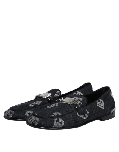 Dolce & Gabbana Blue Logo Cotton Loafers Formal Dress Shoes