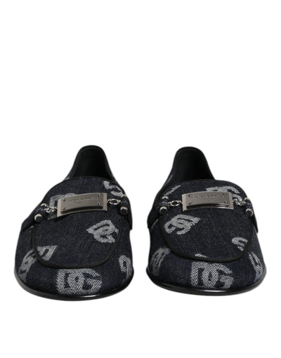 Dolce & Gabbana Blue Logo Cotton Loafers Formal Dress Shoes