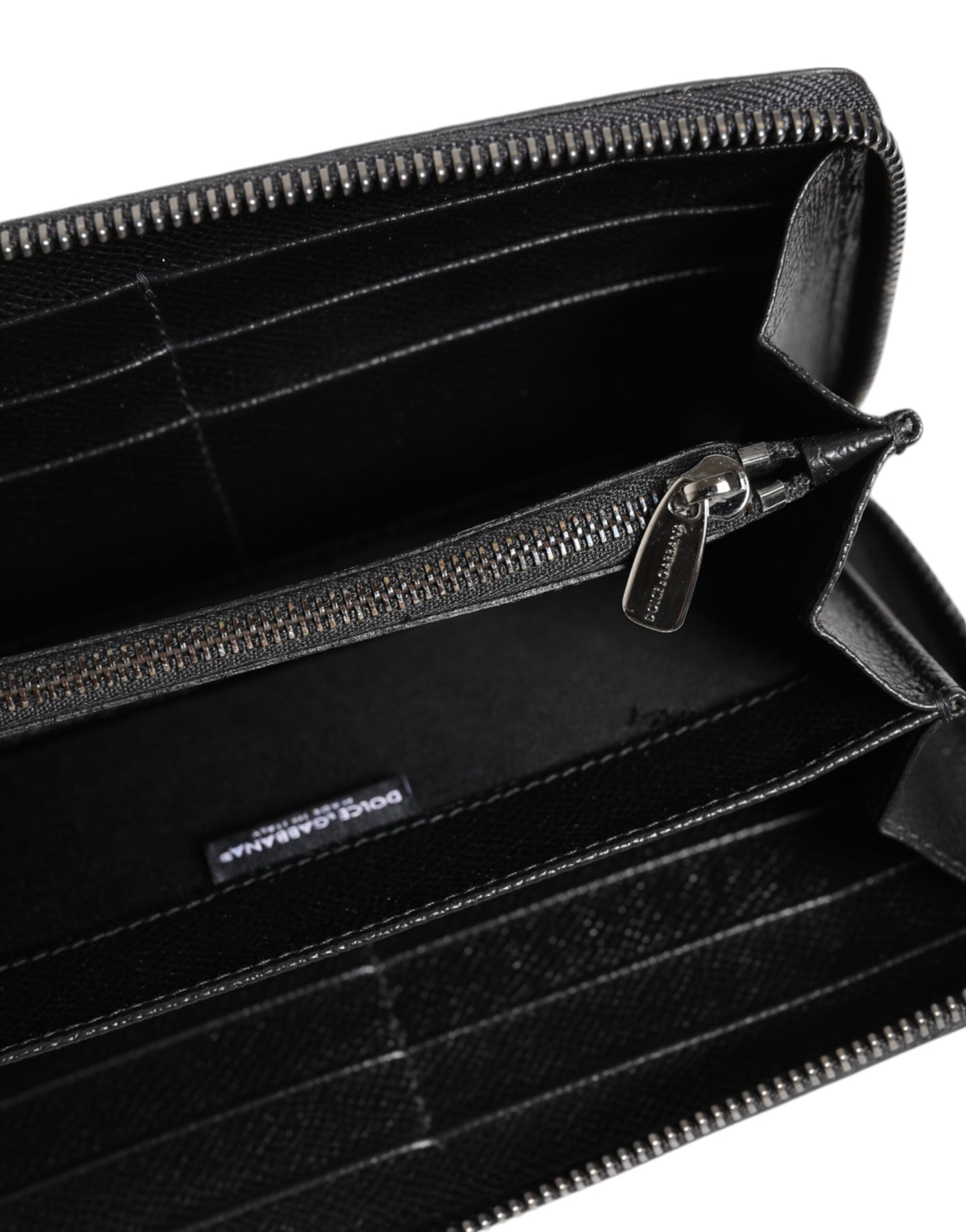 Dolce & Gabbana Black Gray Leopard Leather Zip Around Continental Wallet