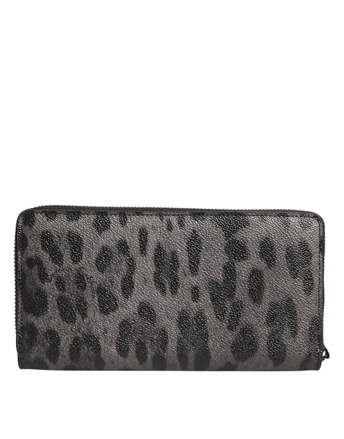 Dolce & Gabbana Black Gray Leopard Leather Zip Around Continental Wallet