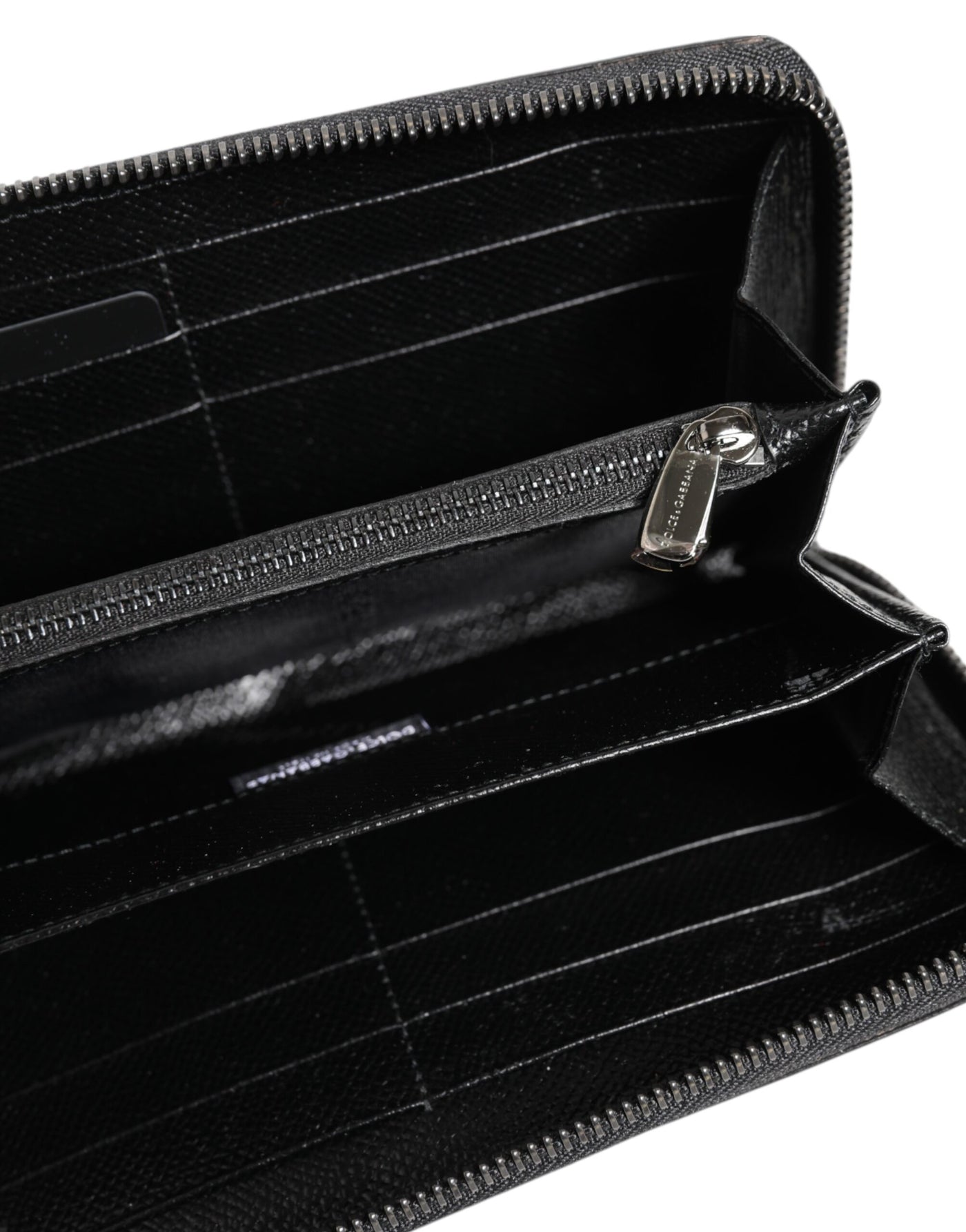 Dolce & Gabbana Black Gray Leopard Leather Zip Around Continental Wallet