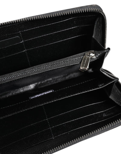 Dolce & Gabbana Black Gray Leopard Leather Zip Around Continental Wallet