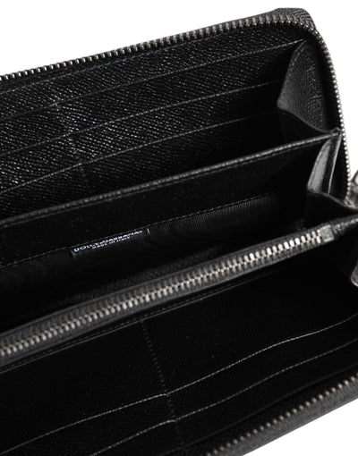Dolce & Gabbana Black Leather #DGFAMILY Zipper Continental Mens Wallet