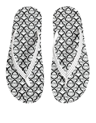 Dolce & Gabbana Black White Logo Beachwear Flats Slipper Shoes