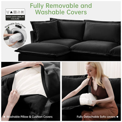 Slipcovered U Shape Sectional Wide and Deep Seat Sofa Couch, 4 Seater Sofa with French Edges Design Multiple Big Pillows, Soft Deep Seat Comfy Cloud Couch for Living Room, Apartment, Chenille Fabric