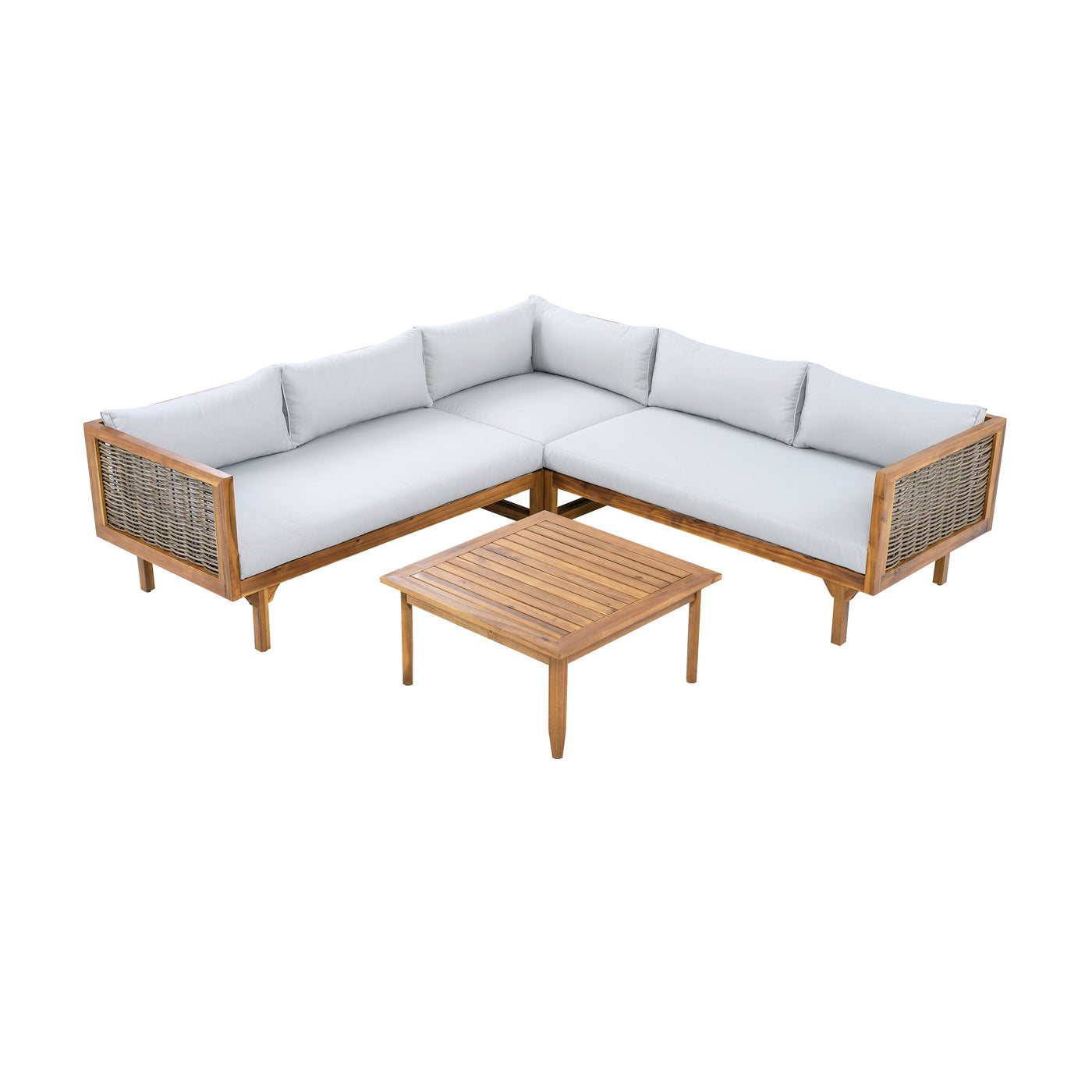 SECTIONAL SEATING GROUP WITH WATERPROOF CUSHIONS - PREMIUM OUTDOOR SOFA SET(LIGHT GRAY CUSHION)