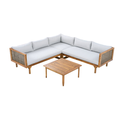 SECTIONAL SEATING GROUP WITH WATERPROOF CUSHIONS - PREMIUM OUTDOOR SOFA SET(LIGHT GRAY CUSHION)