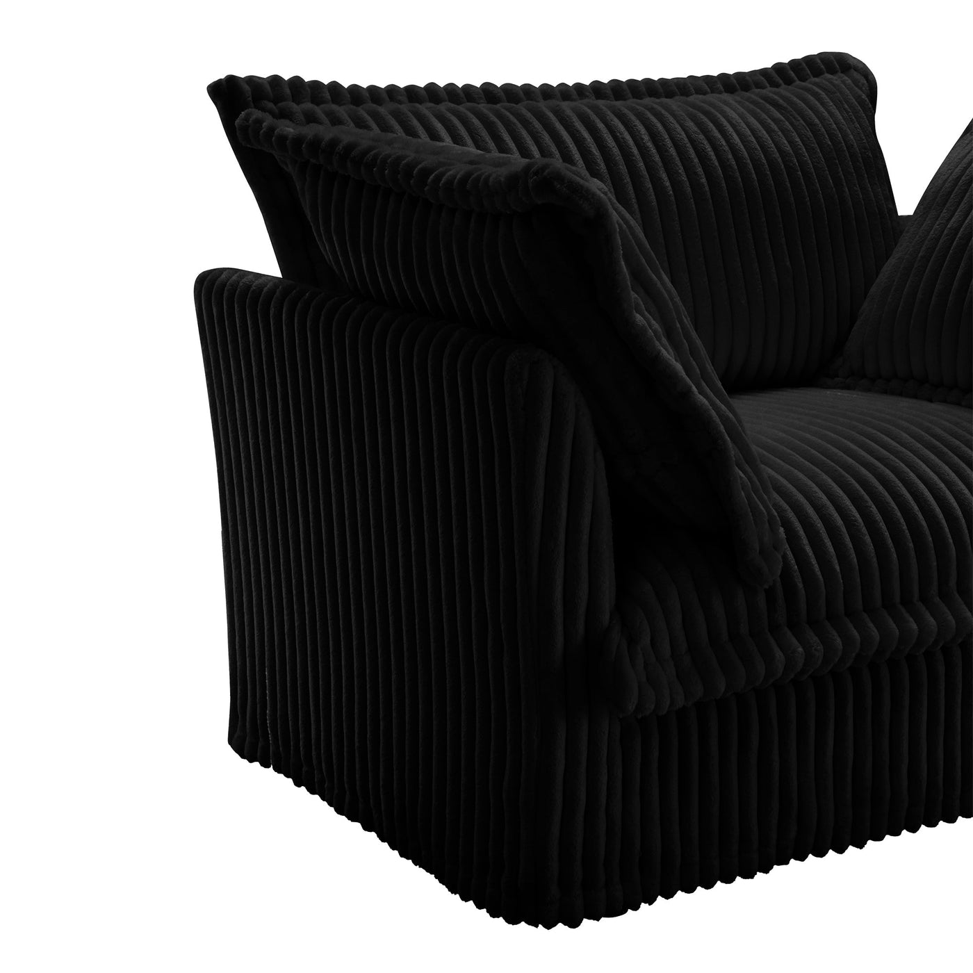 Slipcovered Long Sofa, 4 Seater Sofa with Removable Cover, Extra Deep Couch for Living Room, Corduroy Fabric Cloud Like Comfy Sofa Couch, Black Corduroy Fabric