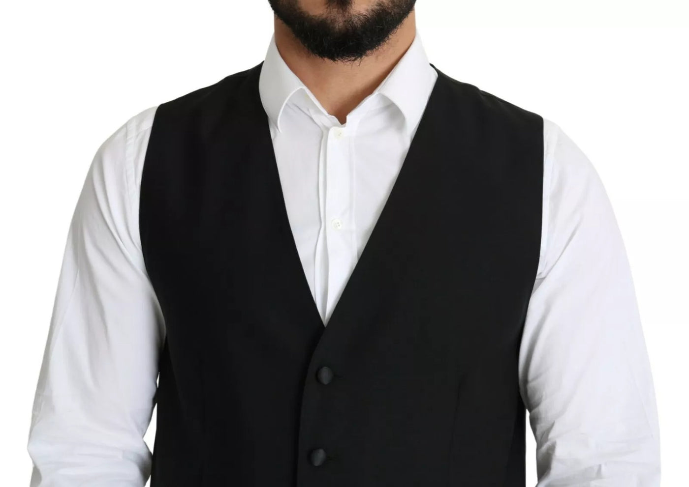 Dolce & Gabbana Black Wool Men Formal Waistcoat Vest