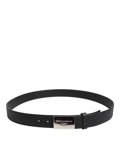 Dolce & Gabbana Black Leather Classic Metal Logo Buckle Belt