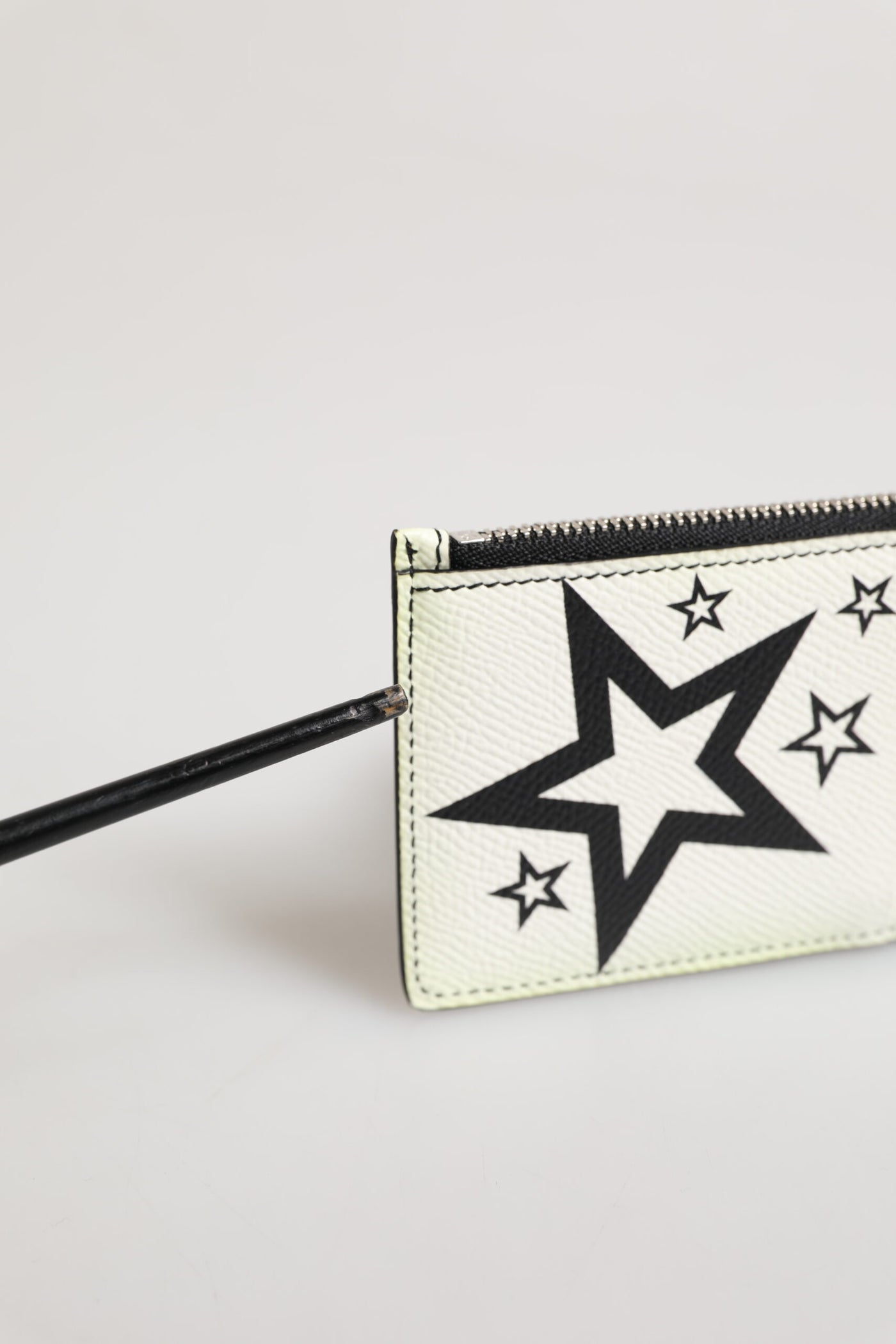 Dolce & Gabbana White Leather Douphin DG Logo Star Print Card Holder Wallet