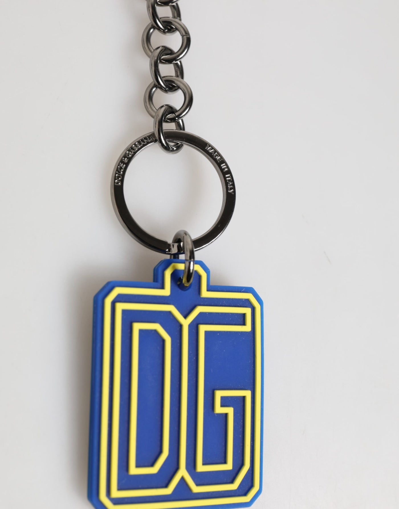 Dolce & Gabbana Blue Yellow DG Rubber Logo Silver Men Keychain Keyring