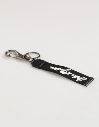 Dolce & Gabbana Black White Polyester DG Logo Silver Men Keychain Keyring