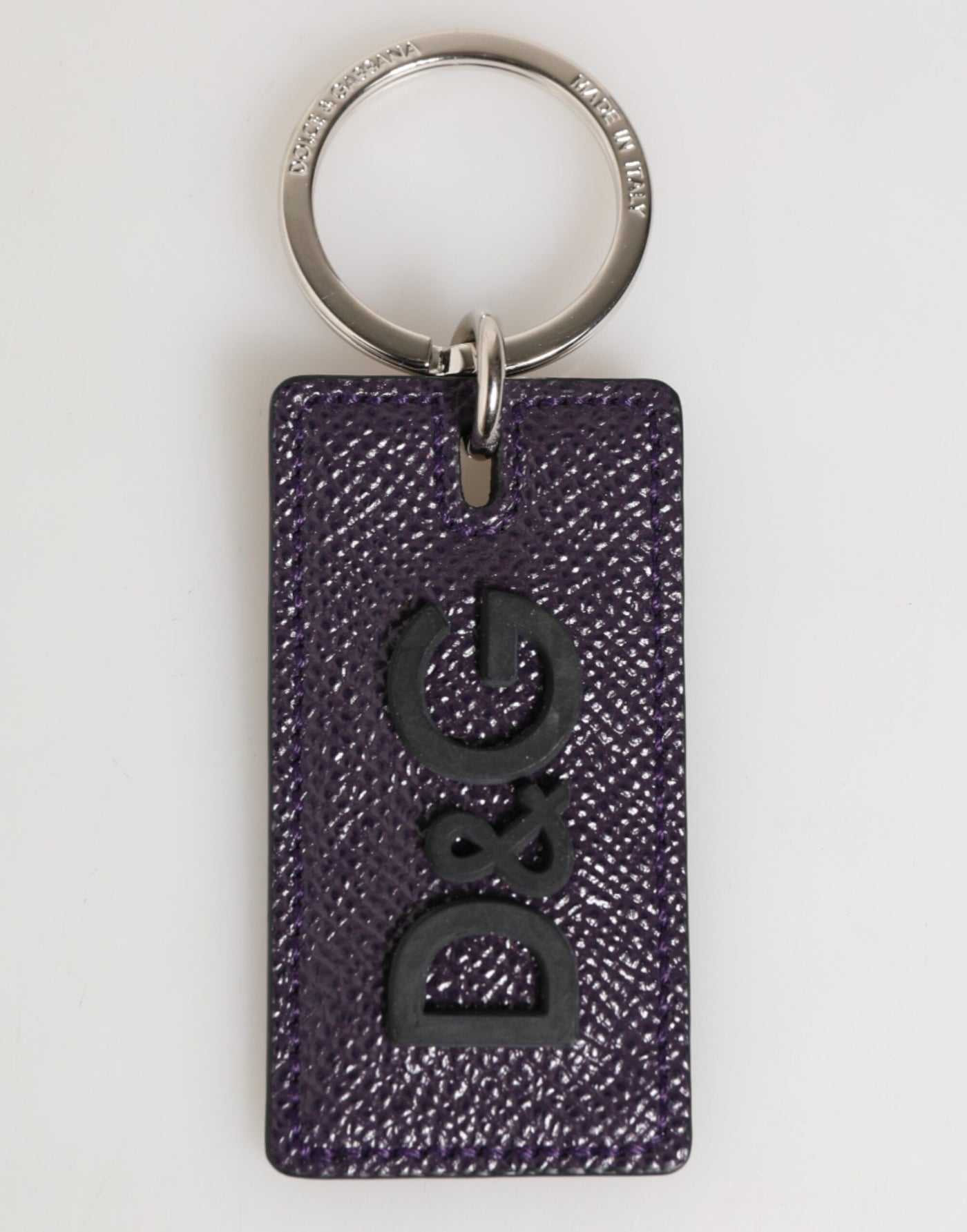 Dolce & Gabbana Violet Leather Logo Metal Ring Men Keychain Keyring
