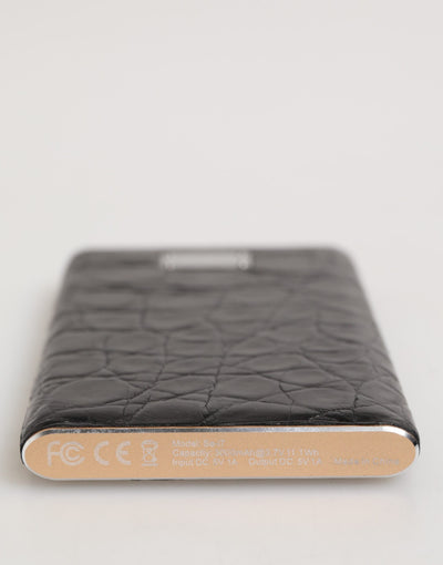 Dolce & Gabbana Black Leather Embossed Exotic 3000mAh  Power Bank Charger USB