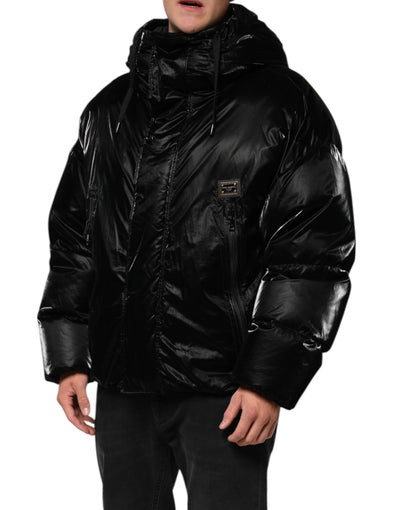 Dolce & Gabbana Black Logo Full Zip Hooded Quilted Jacket