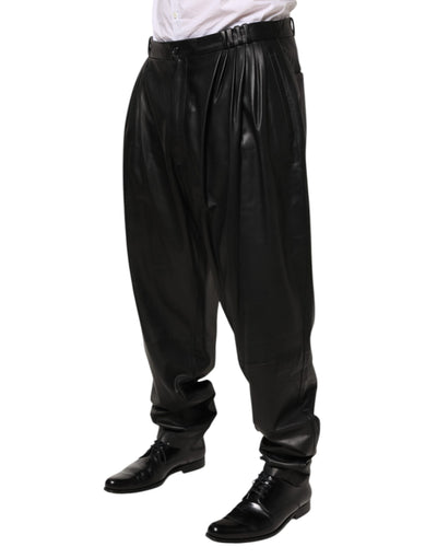 Dolce & Gabbana Black Lamb Leather Trousers Men Pants
