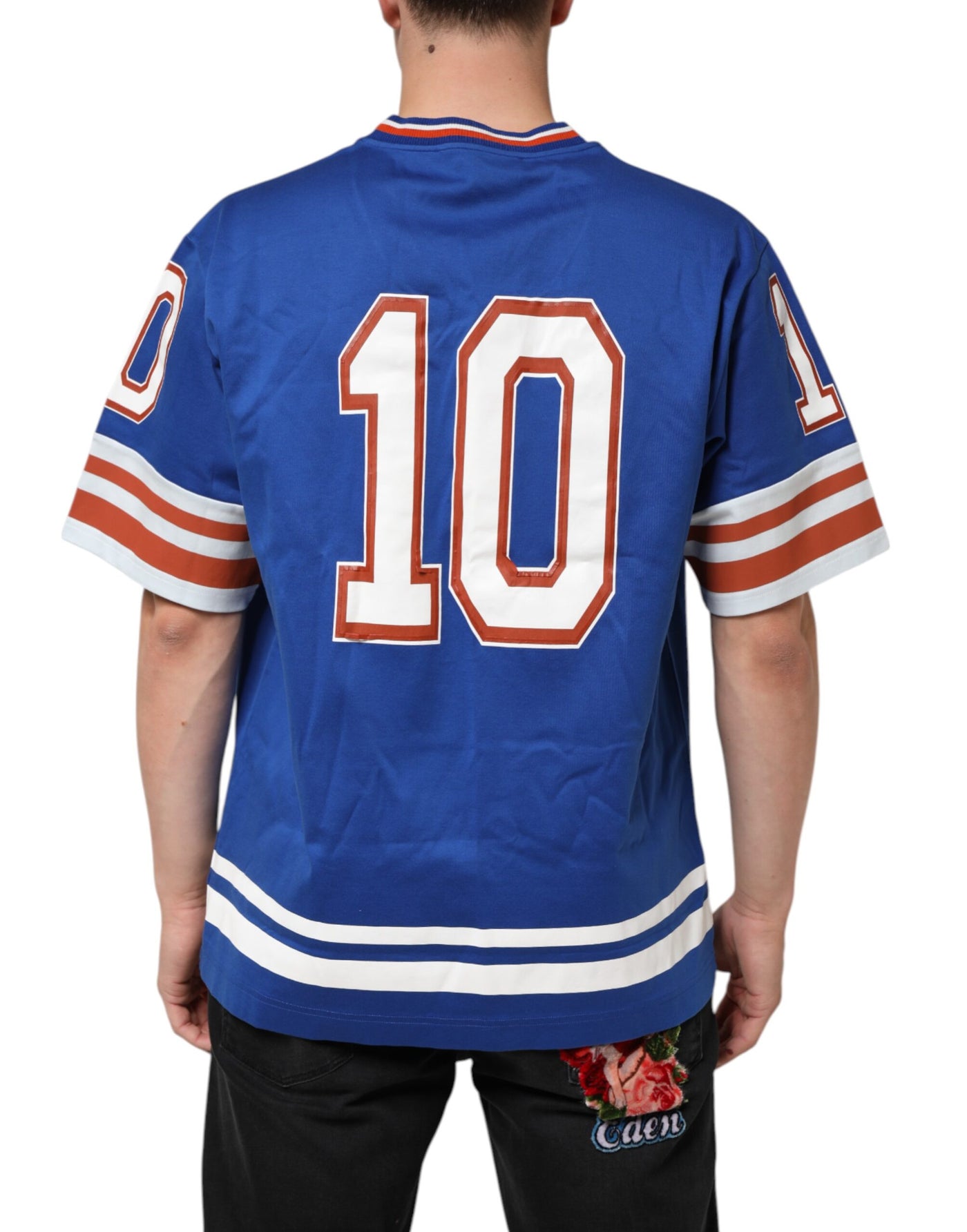 Dolce & Gabbana Blue Cotton DG Logo Mesh Jersey T-shirt