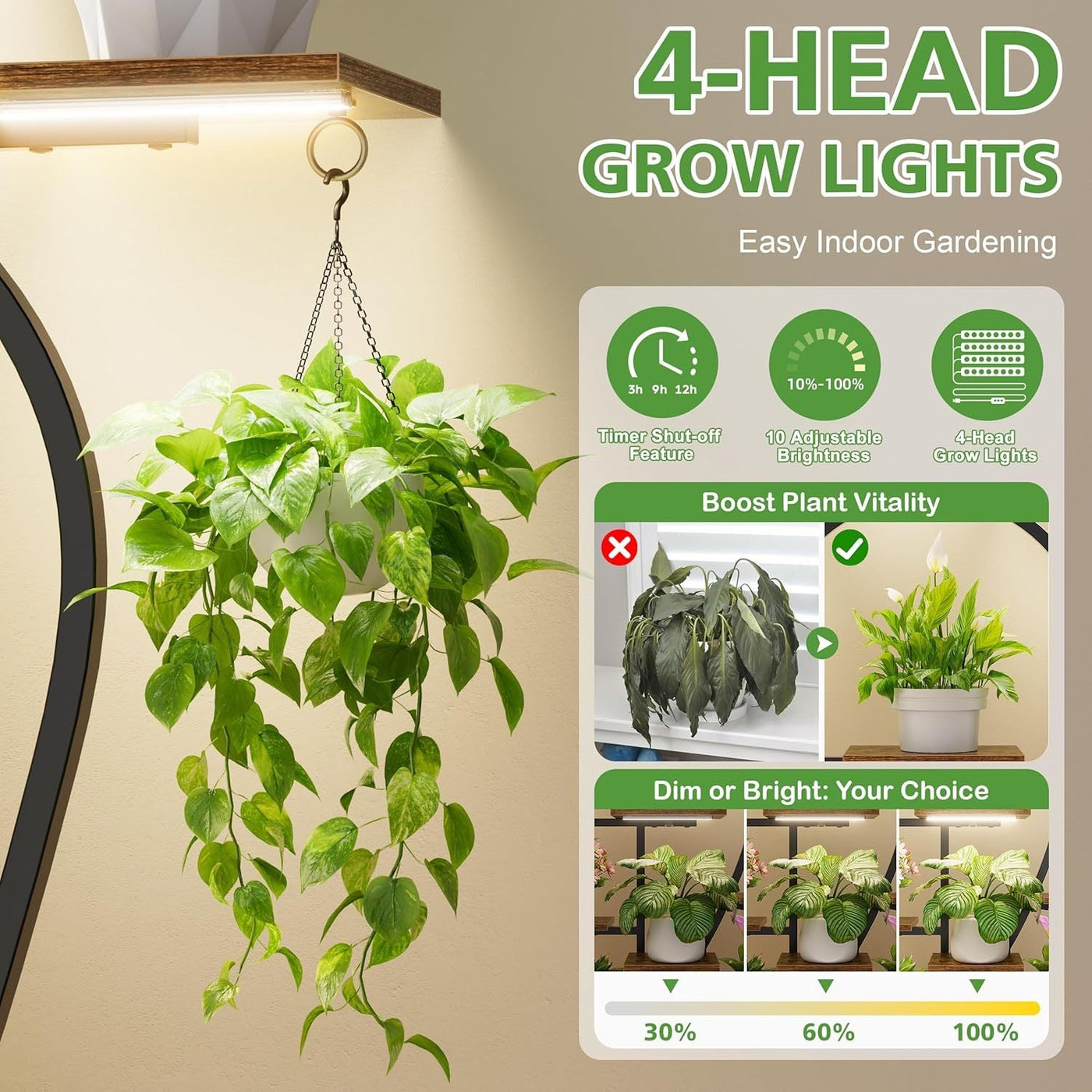 Plant Stand Indoor with Grow Light, 9-Tiered 63' Tall Indoor Plant Shelves for Multiple Plants, Large Metal Plant Shelf, Lighted Plant Stand for Indoor, Balcony, Living Room