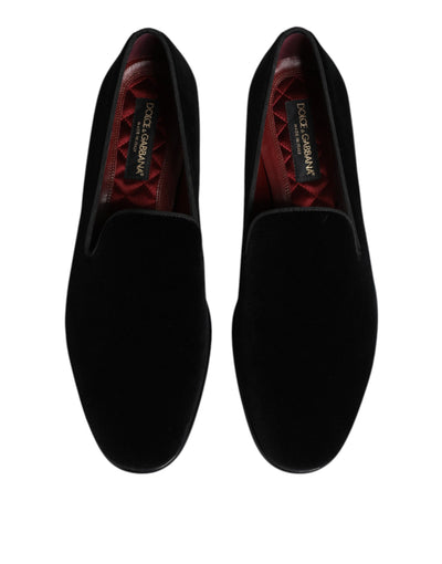 Dolce & Gabbana Black Velvet Slip On Men Loafers Formal Shoes