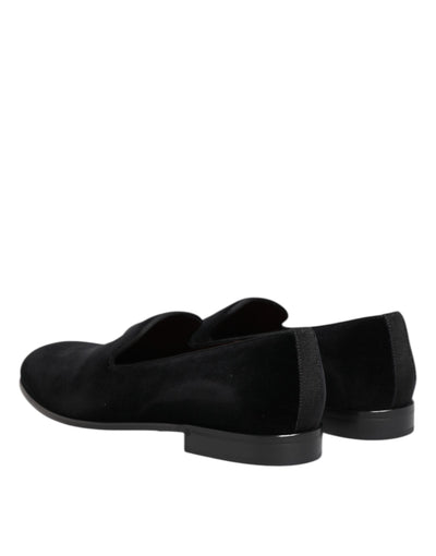 Dolce & Gabbana Black Velvet Slip On Men Loafers Formal Shoes