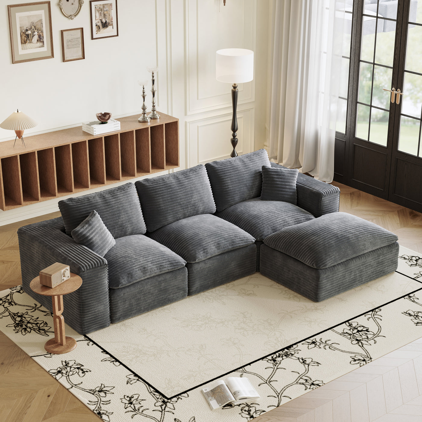 108' Cloud Sectional Couch with L-Shape Chaise, Left-right interchangeable,Modern Modular Sofa with Deep Seat, Upholstered Couches for Living Room Bedroom,No Assembly Required, Soft Plush Corduroy Fab