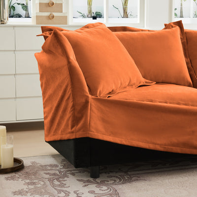 L-Shaped Slipcovered Sectional Sofa Couch, Comfy Chenille Deep Seat Cloud Couch with Convertible Ottoman & 2 Big Pillows, Modern Oversized 3 Seater Slipcovered Sofa Set for Living Room Office, Orange