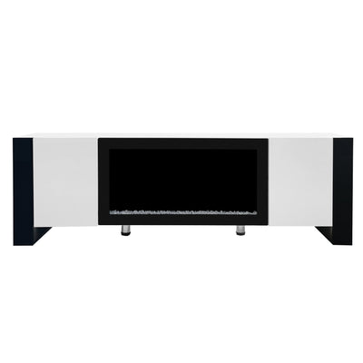 ON-TREND Modern TV Stand with 34.2' Non-heating Electric Fireplace, High Gloss Entertainment Center with 2 Cabinets, Media Console for TVs up to 78', White