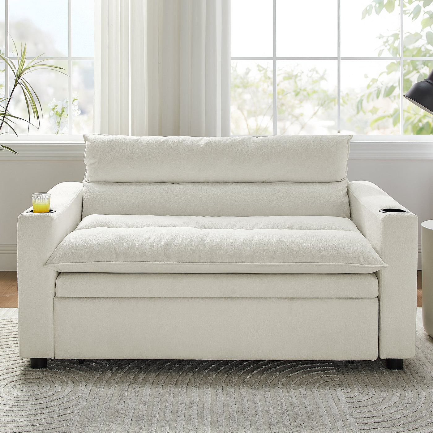 Convertible Sofa Bed, 3-in-1 Multi-Functional Velvet Sleeper Couch Pull-Out Bed, 47'' Loveseat Chaise Lounge with Adjustable Backrest ,  Living Room, Small Space