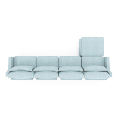 Stylish Four-Seater Sofa with Movable Ottoman in Sky Blue Chenille Fabric with Ergonomic Design