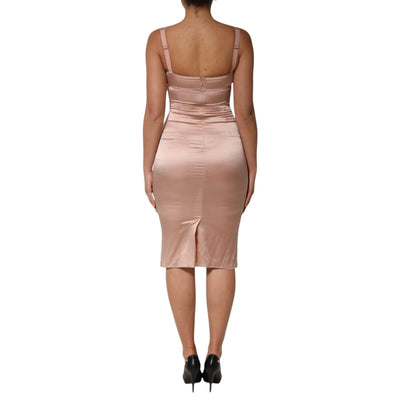 Dolce & Gabbana Blush Pink Silk Satin Bustier Midi Bodycon Dress