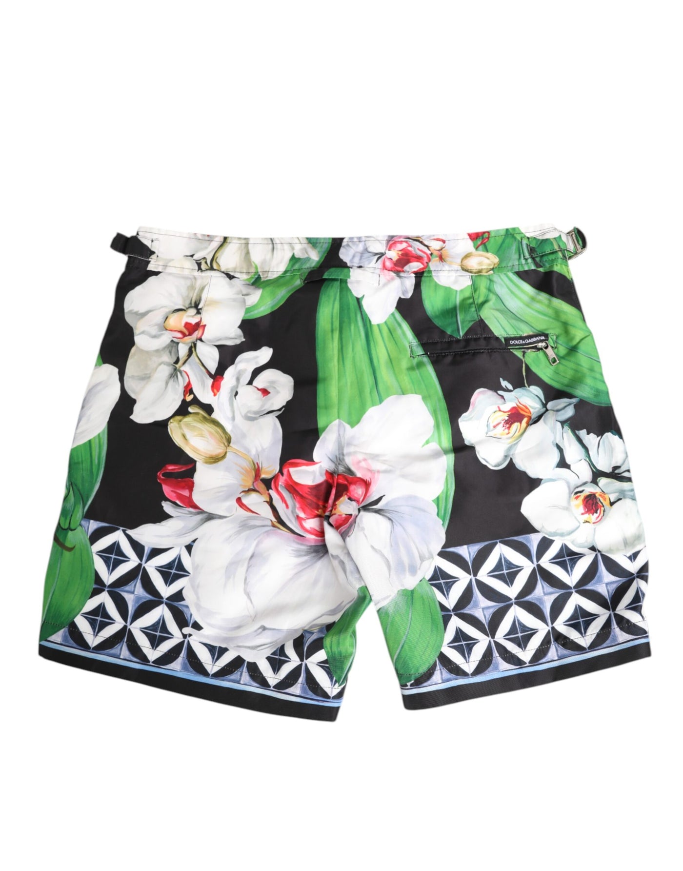 Dolce & Gabbana Black White Polyester Floral Orchid Print Shorts
