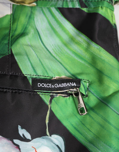 Dolce & Gabbana Black White Polyester Floral Orchid Print Shorts