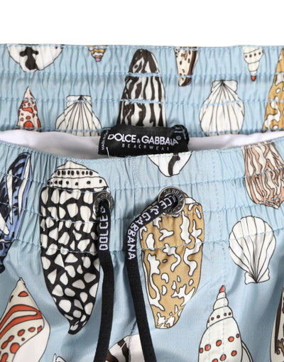 Dolce & Gabbana Blue Seashell Print Nylon Men Shorts Swimwear