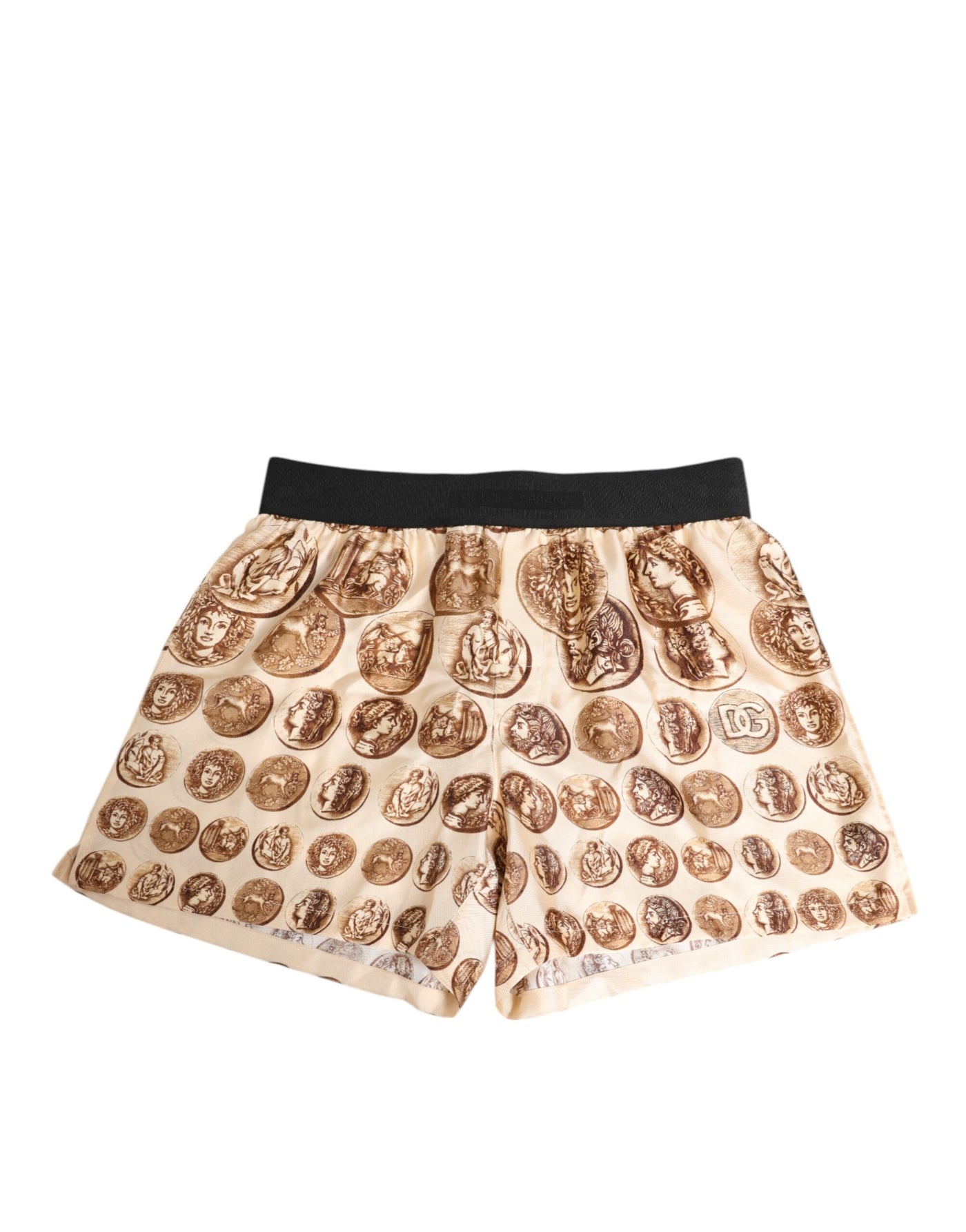 Dolce & Gabbana Brown Ancient Coin Print Silk Shorts Swimwear