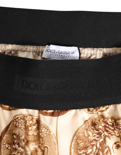 Dolce & Gabbana Brown Ancient Coin Print Silk Shorts Swimwear