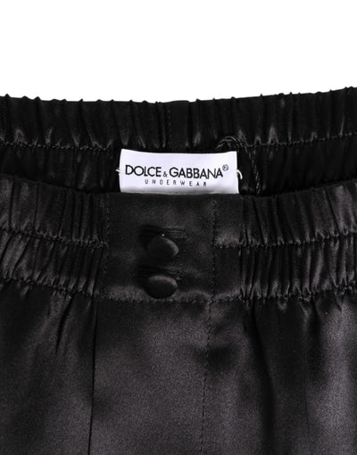 Dolce & Gabbana Black Silk Satin Elastic Men Boxer Short Swimwear
