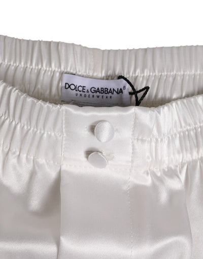 Dolce & Gabbana White Silk Satin Elastic Men Boxer Short Swimwear