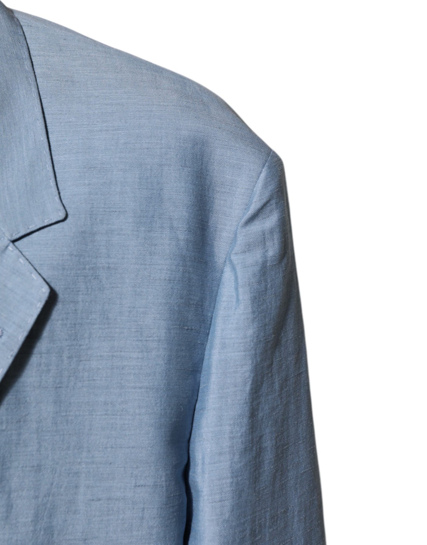 Dolce & Gabbana Light Blue Linen Double Breasted Men Jacket Blazer