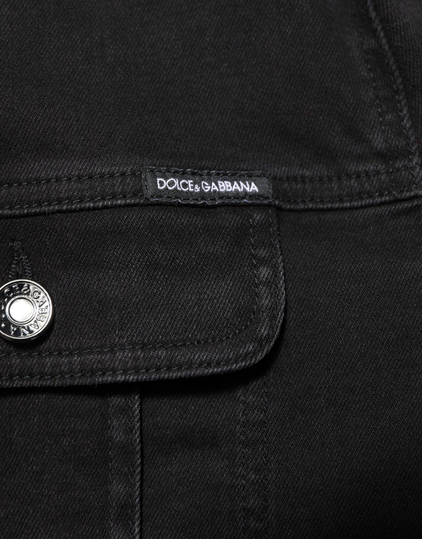 Dolce & Gabbana Black Cotton Denim Stretch Button Up Jacket