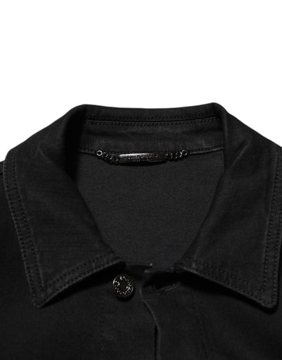 Dolce & Gabbana Black Cotton Denim Stretch Button Up Jacket