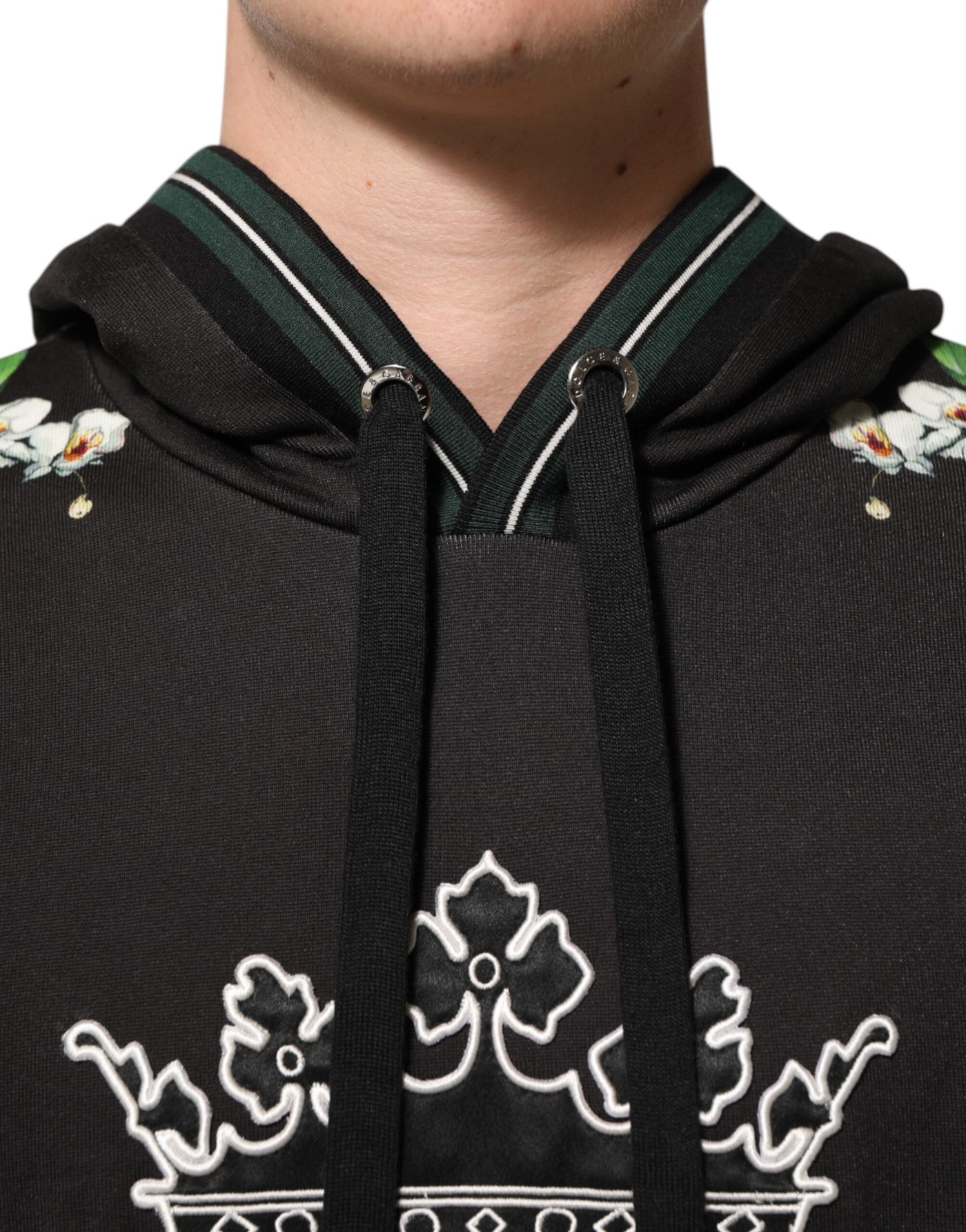 Dolce & Gabbana KING Black Orchid Floral Crown Logo Hoodie Sweater