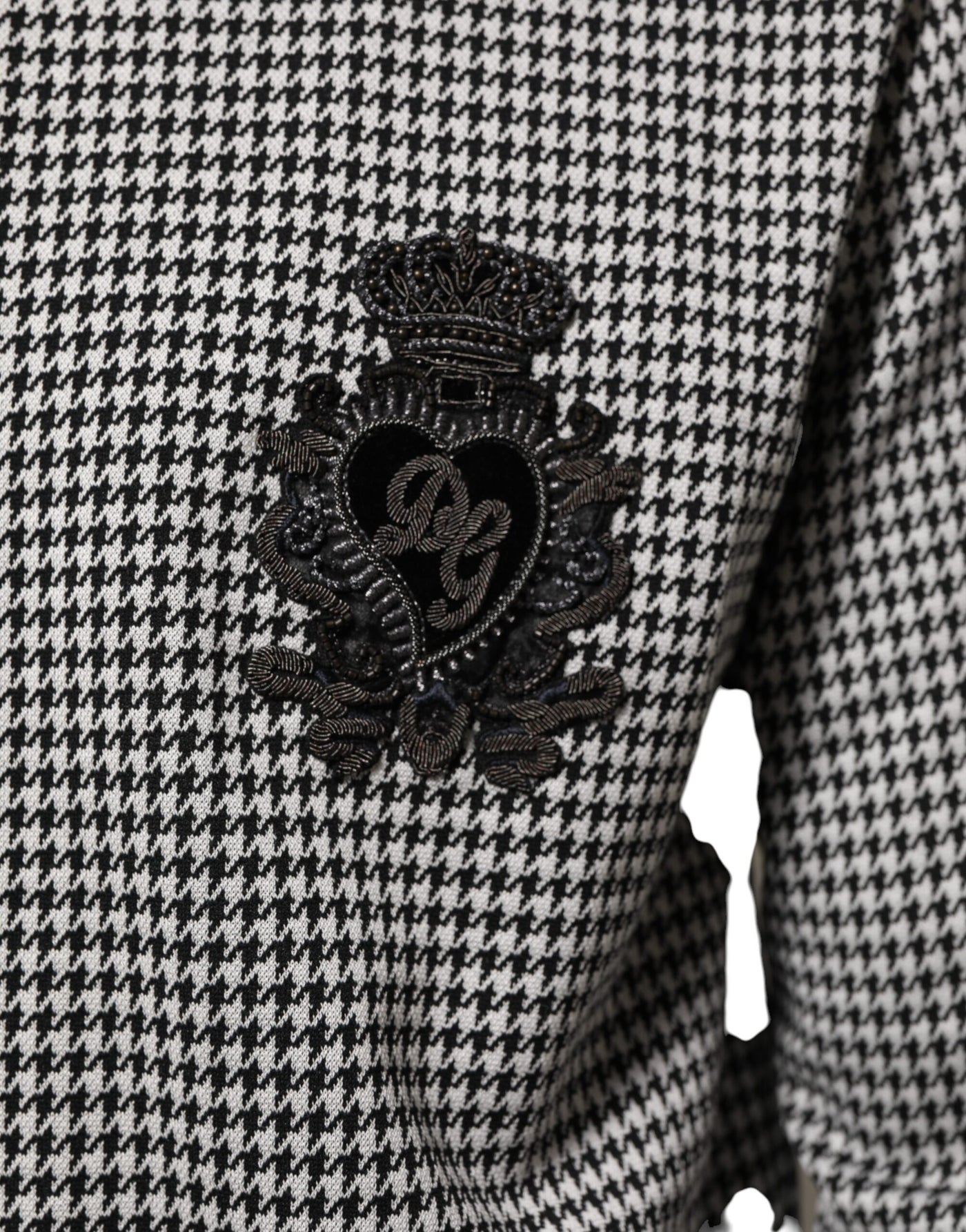 Dolce & Gabbana Black White Houndstooth Wool Crest Jacket Sweater