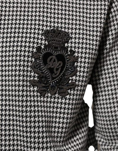 Dolce & Gabbana Black White Houndstooth Wool Crest Jacket Sweater