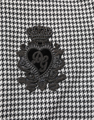 Dolce & Gabbana Black White Houndstooth Wool Crest Jacket Sweater